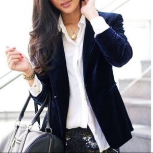 J Crew Blue Velvet École Jacket
